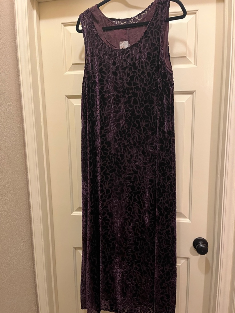 Vintage Velvet Burnout Sleeveless Maxi Dress - Deep Plum